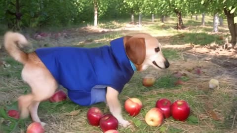 "A Cute Dog Plays Happily with an Apple"