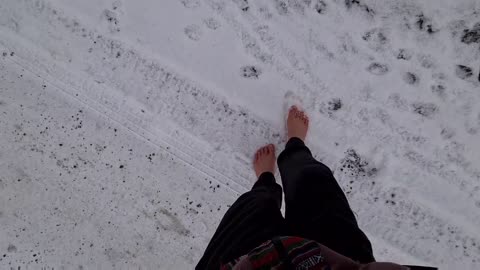 Walking with Ella in the snow barefoot❄️