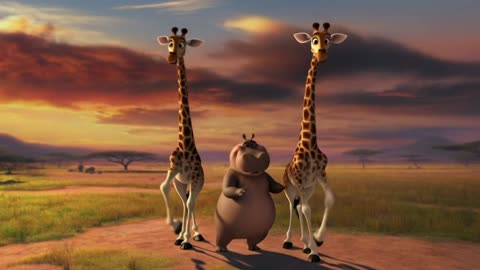 Sunset Cha-Cha: Giraffes & Hippo Dance in the Wild