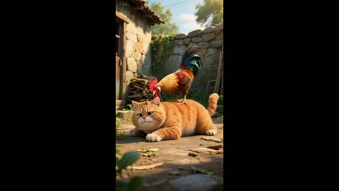 Brave Hen Defends Her Eggs from Cat!