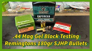 .44 Mag Ballistic Gel Block Testing Remington's 180gr SJHP, in Clear Ballistics FBI 10% Gel Blocks