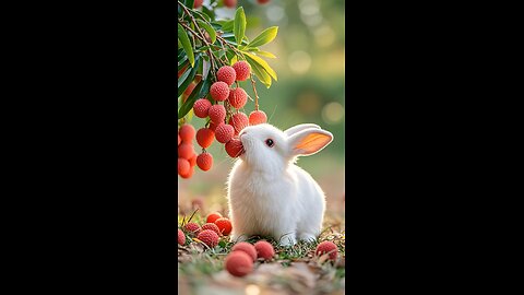 Rabbit eating strawberries