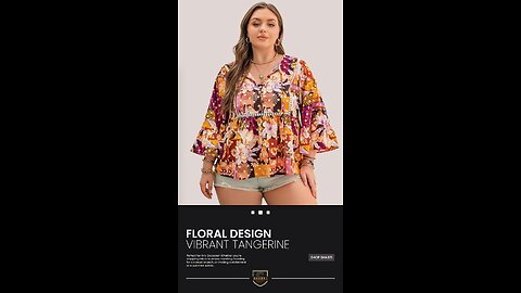 Curvy+ Elegance - Tangerine Floral Tie-Neck Blouse🔥