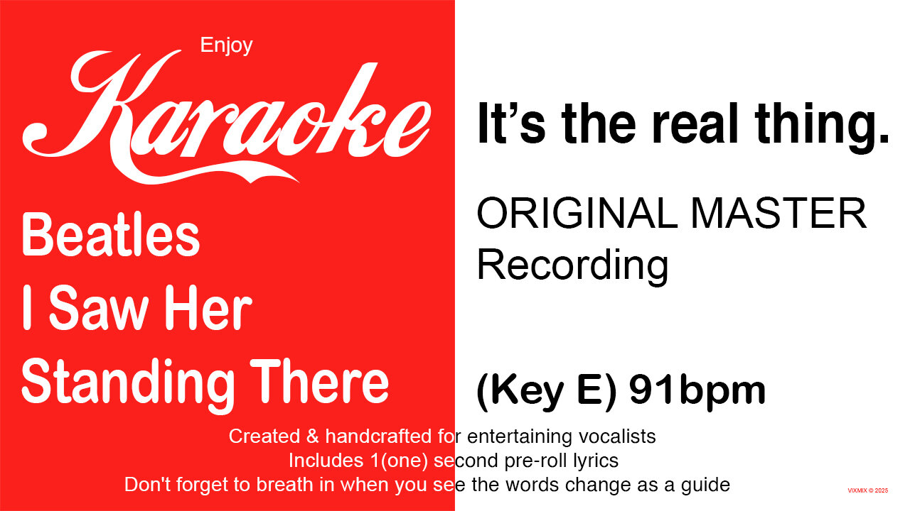 Beatles - I Saw Her Standing There (Key E) 91bpm (2025) Karaoke
