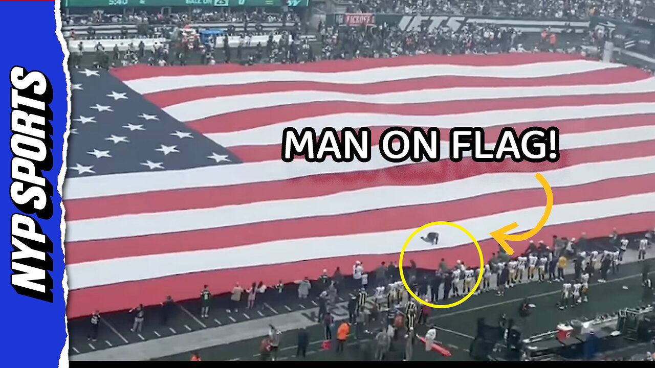 Man gets stuck on American flag during anthem before Jets vs. Steelers