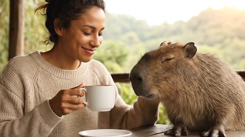 Coffee with a Capybara! Chill & Adorable Moment at a Unique Cafe.