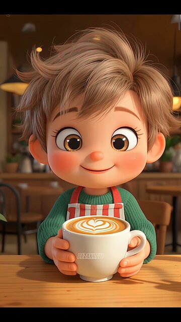 He’s so proud of his first latte art!