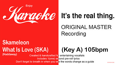 Skameleon (Haddaway) - What Is Love (SKA) (Key A) 105bpm (2025) Karaoke