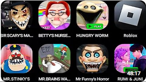 SIR SCARY'S MANSION,Betty's Nursery,HUNGRY WORM PRISON,Roblox,MR. STINKY'S, MR BRAINS WATERPARK