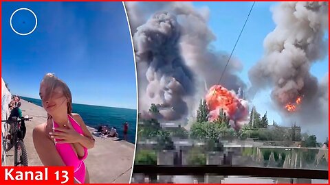 Residents at the beach capture moment of strike and strong explosion in Odessa
