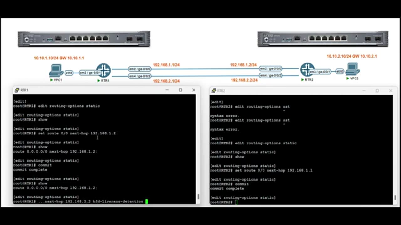 Juniper Routing: How to configure static routing with BFD on a Juniper Junos device