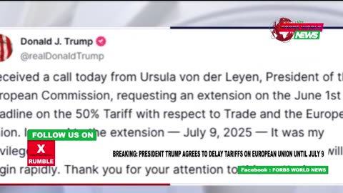 President Trump agrees to delay tariffs on EU till JULY 9