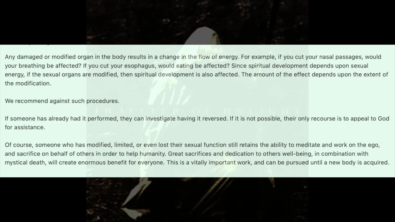 Would Vasectomy inhibit Sexual Transmutation aka Alchemy ?
