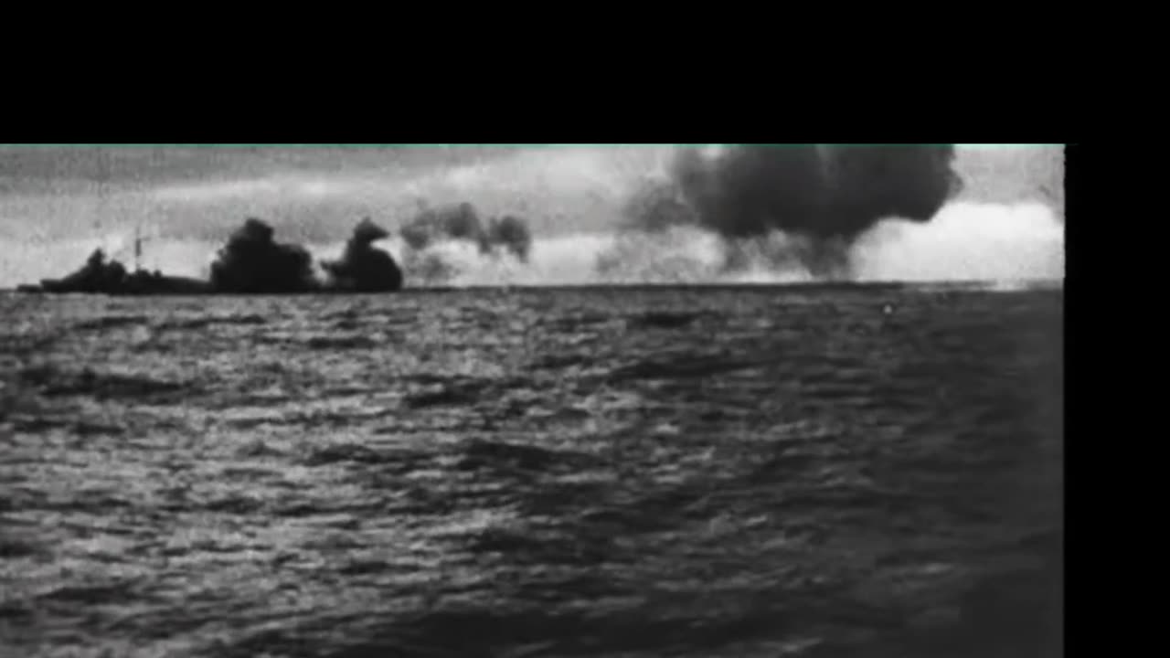 Bismarck Firing on HMS Hood. Zoomed in for more detail. Film from Prince Eugen