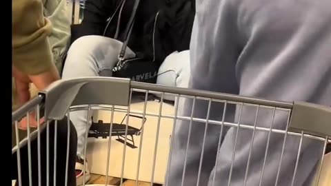 Shoppers fight over a Pilates machine inside an Aldi store in the UK.