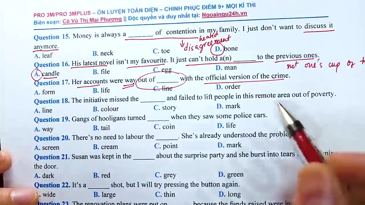 Bộ câu hỏi IDIOMs trọng tâm dễ trúng tủ Buổi 3