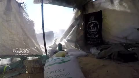 Hamas is seen firing mortars from a humanitarian tent, surrounded by bags of