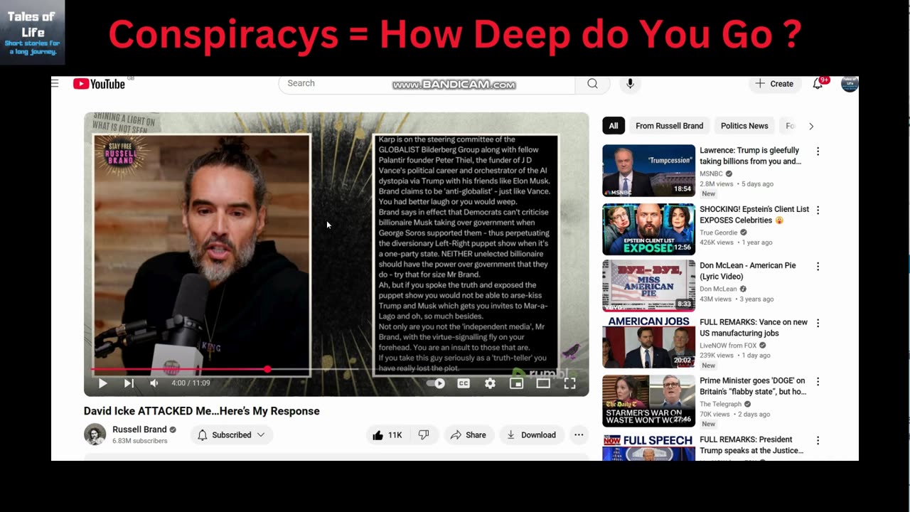 Brand VS Icke - Conspiracys How Deep do you Go ?