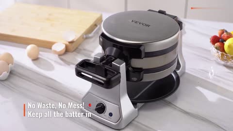 180° Rotatable Belgian Waffle Maker, Teflon Coated Baking Pans, Stainless Steel Body