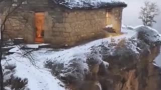 Hidden Cliff side Resort in Heavy Snowfall,