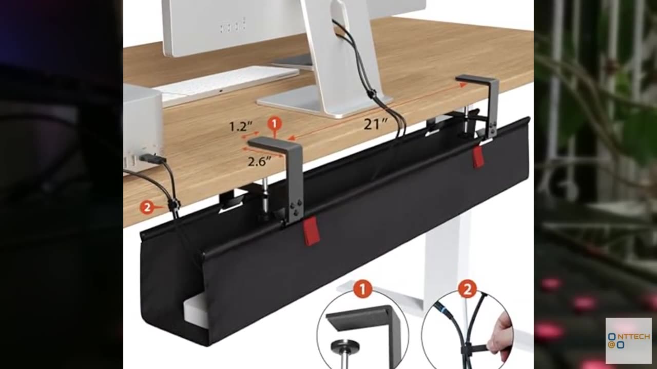 Univivi No Drill Under Desk Cable Management Tray, 36" Cord Organizer for Table,