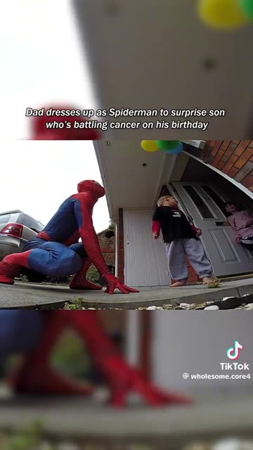 This dad dresses up as Spider-Man to surprise his son who is battling cancer.