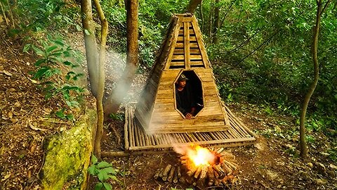Build a Warm Log Cabin from Wood Pallets | Off-Grid Survival & Cooking Shelter