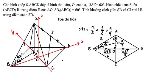 Toán 11: Cho hình chóp S.ABCD đáy là hình thoi tâm, O, cạnh a, (ABC) ̂= 60°. Hình chiếu của