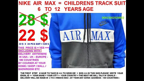 Childrens track suit 6 to 12 years , Nike air Max , 22$ with including delivery USA UK ALL EUROPE