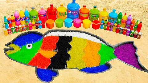 How to make Rainbow Parrotfish with Orbeez, 7up, Monster, Fanta, Coca Cola & Popular Sodas vs Mentos