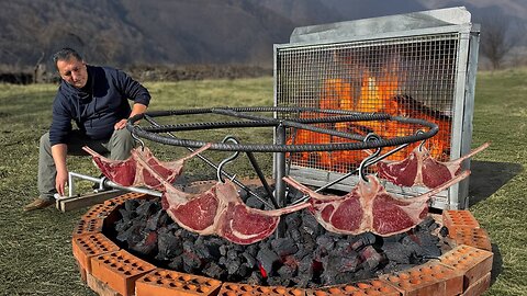 Texas Open Pit BBQ In My Own Backyard! Cook Rare Juicy Steaks on Hooks