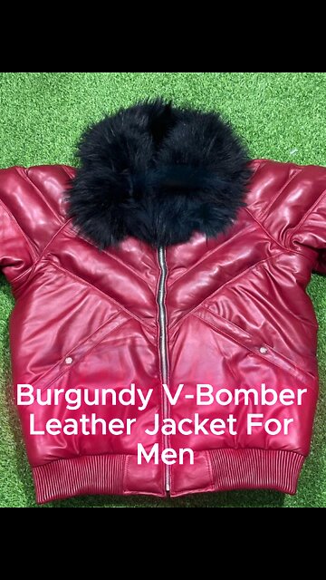 Burgundy Leather V-Bomber Jacket – Luxury Meets Street Style