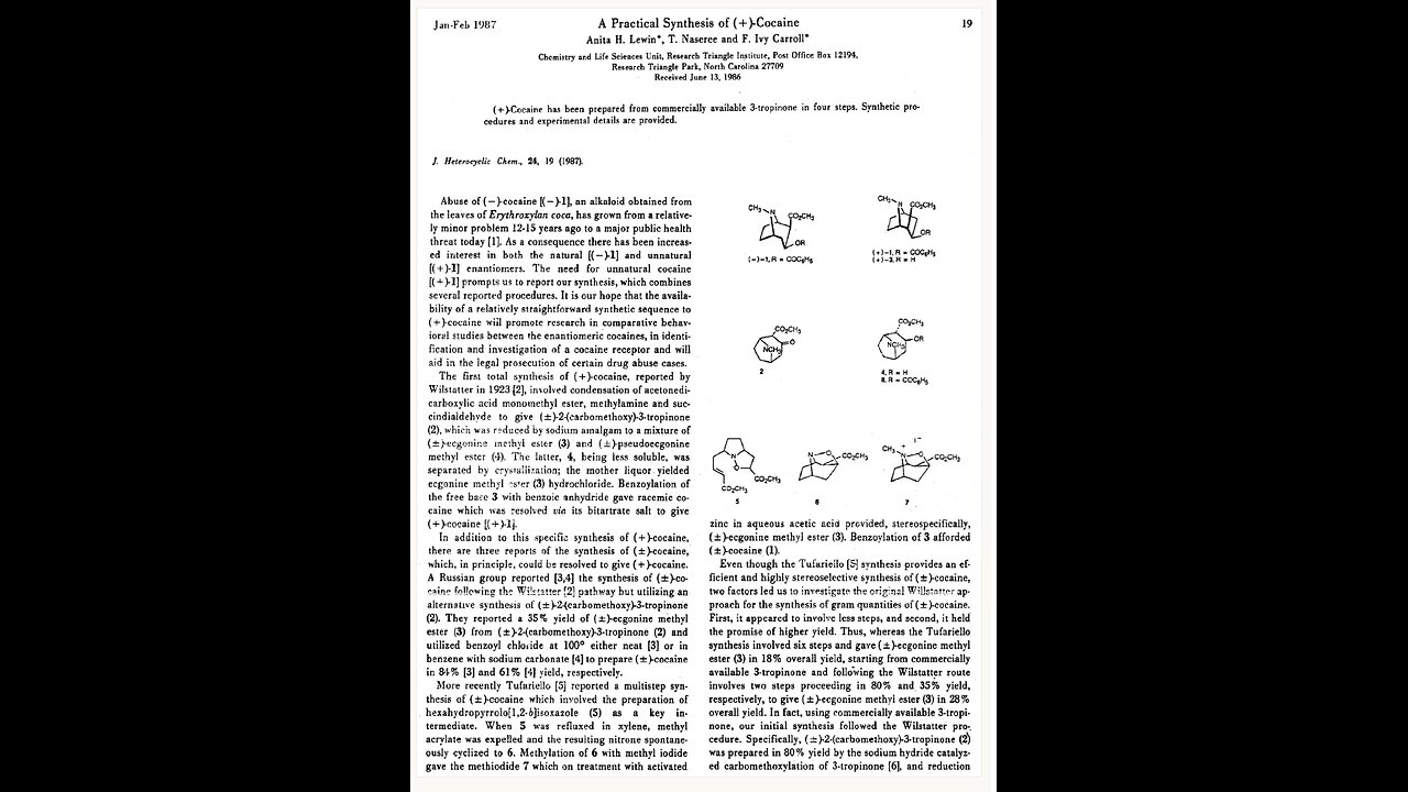 A Practical Synthesis of (Plus) Cocaine, Lewin 1987. A Puke(TM) Audiopaper