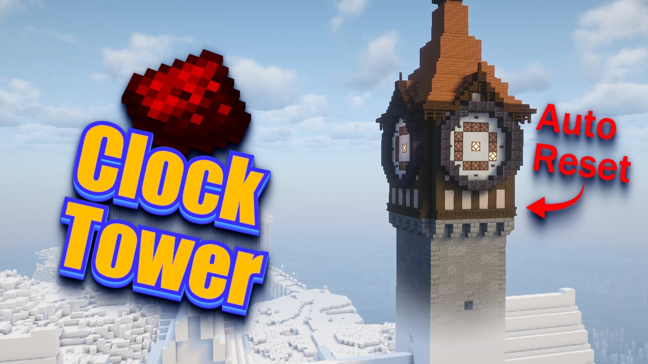 4-Sided Redstone Clock Tower — Fully Functional with Auto-Reset
