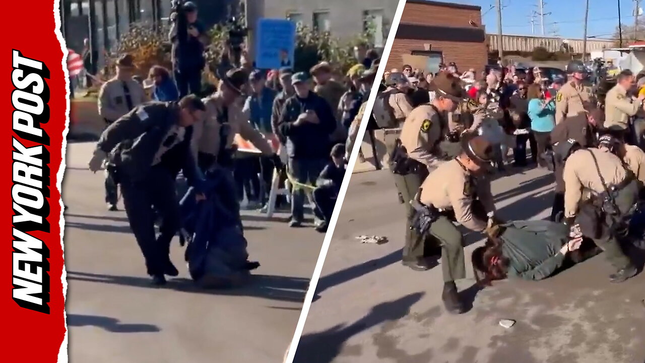 Anti-ICE protestors dragged away by police during tense clash outside Broadview facility