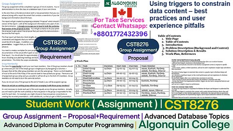 Client Work (Assignment)|CST8276 Final Group SQL Project + Report + Presentation|Algonquin College