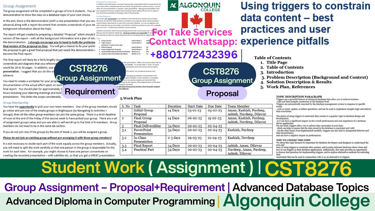 Client Work (Assignment)|CST8276 Final Group SQL Project + Report + Presentation|Algonquin College