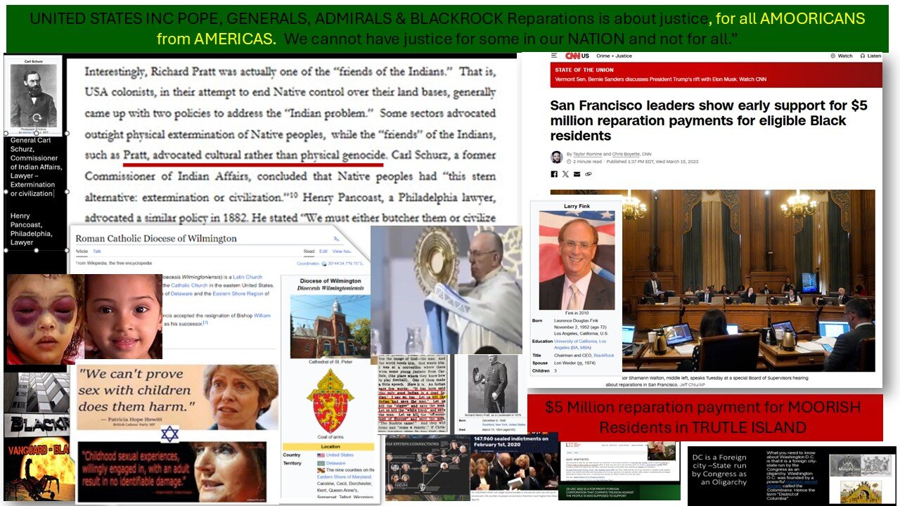 What does the POPE, 1868, DE, and REPARATIONS have in common? ALL OWN the UNITED STATES INC
