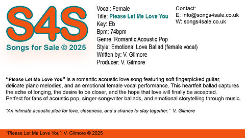 Please Let Me Love You (Key Eb) 74bpm (2025) S4S (Songs 4 Sale) for Female Vocal