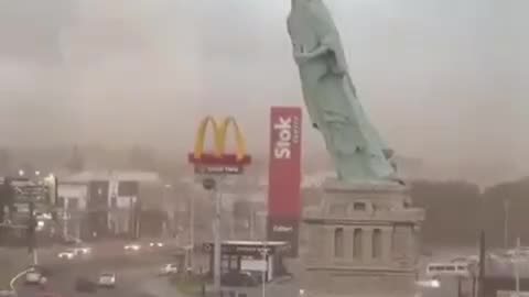 WATCH: Replica of the Statue of Liberty topples due to strong winds in Guaíba, Brazil