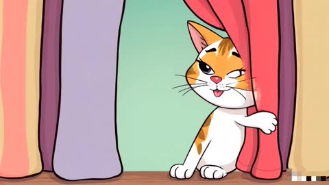 Prepare to Smile: Tiny Animated Feline vs. Towering Curtains