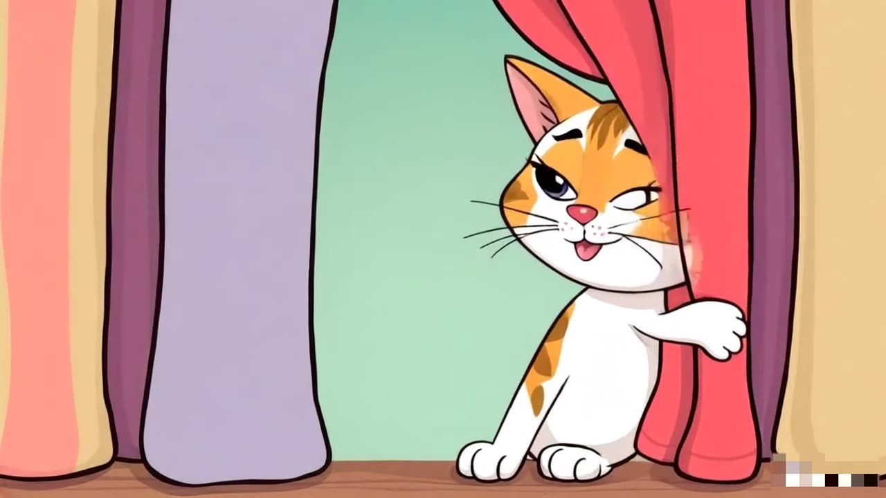 Prepare to Smile: Tiny Animated Feline vs. Towering Curtains