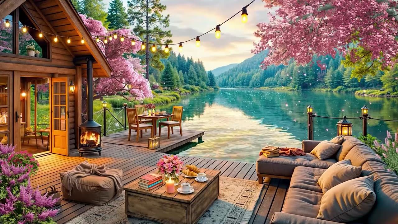Cozy Spring Porch Ambience with Jazz Relaxing Music