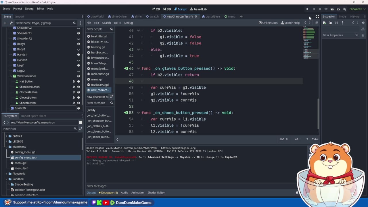 Dev Stream: Completing a First Test of Layered Sprite Characters!