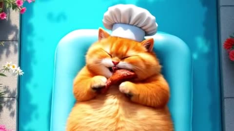 cat with duck friend eat and sad moood