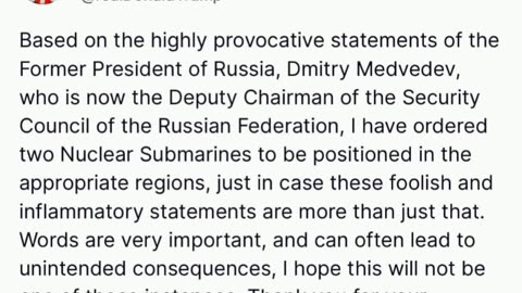 Trump Reacts to Medvedev's Provocative Remarks: Nuclear Submarines on Standby!