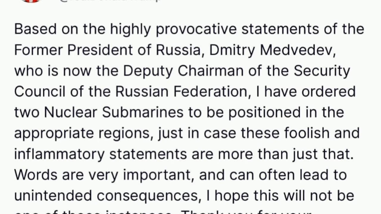 Trump Reacts to Medvedev's Provocative Remarks: Nuclear Submarines on Standby!