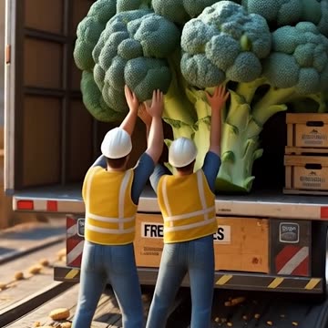 a group of people carrying a bunch of broccoli Ai Video Generator @NanoVisionsAI