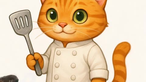 orange cat cooking