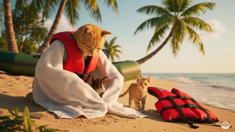Mama Cat Trims Fur on the Farm and Makes Tiger Hat For Kittens At Home